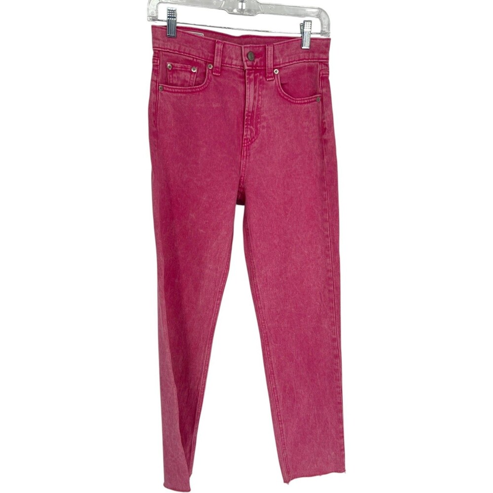 Gap Jeans Women’s Size 25 Regular Cheeky Straight High Rise Pink Raw Hem